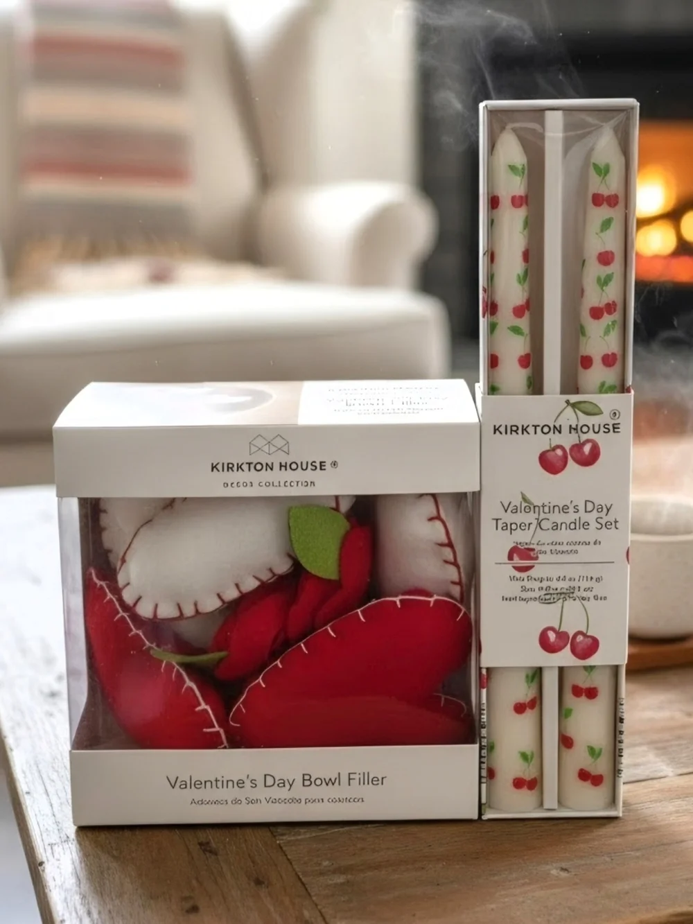 Kirkton House Valentine's Day Cherry Taper Candle Set & Bowl Fillers - Red/White